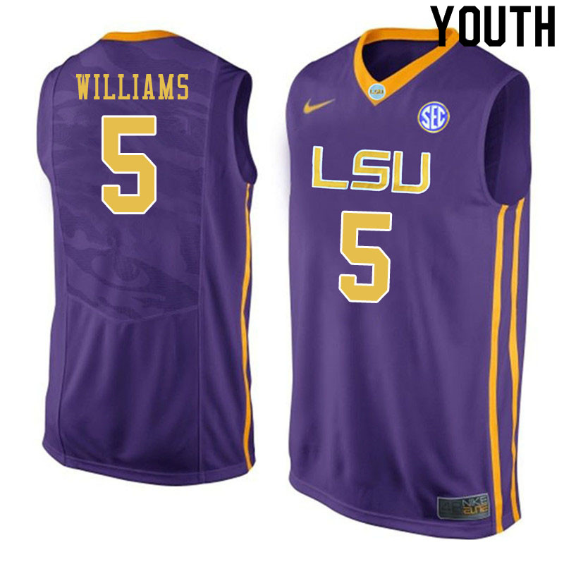 Youth #5 Emmitt Williams LSU Tigers College Basketball Jersyes Sale-Purple